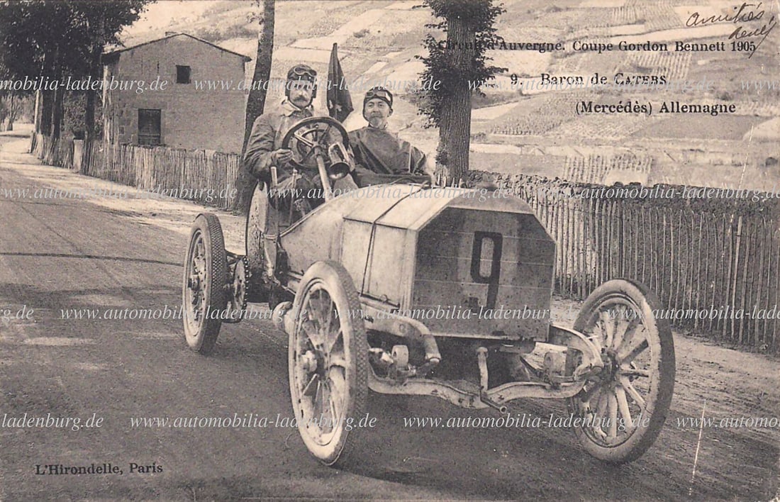 DAIMLER MOTORS COMPANY 1905, original photo postcard, Baron de Caters on Mercedes 120 hp, Gordon (1 of 2)