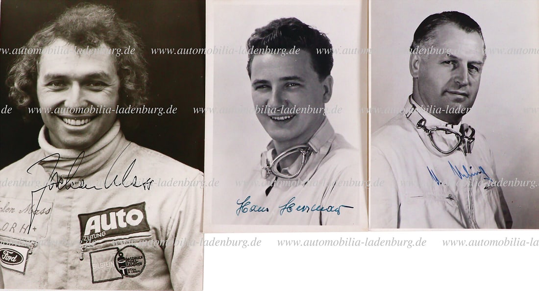 MERCEDES-BENZ Mixed lot of 3 signed original b/w photographs including Karl Kling, 14.5x10.5cm, Hans: MERCEDES-BENZ Mixed lot of 3 signed original b/w photographs including Karl Kling, 14.5x10.5cm, Hans Herrmann, 14.5x10cm, and Jochen Mass, 18x13cm German Description MERCEDES-BENZ Konvolut 3 handsigni