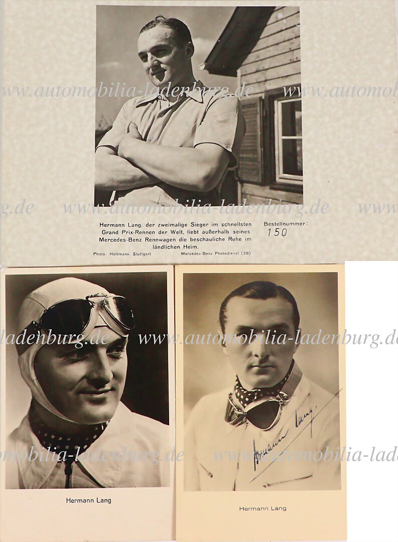 MERCEDES-BENZ / HERMANN LANG Hand-signed original b/w photograph / photo postcard, signed by Hermann (1 of 2)