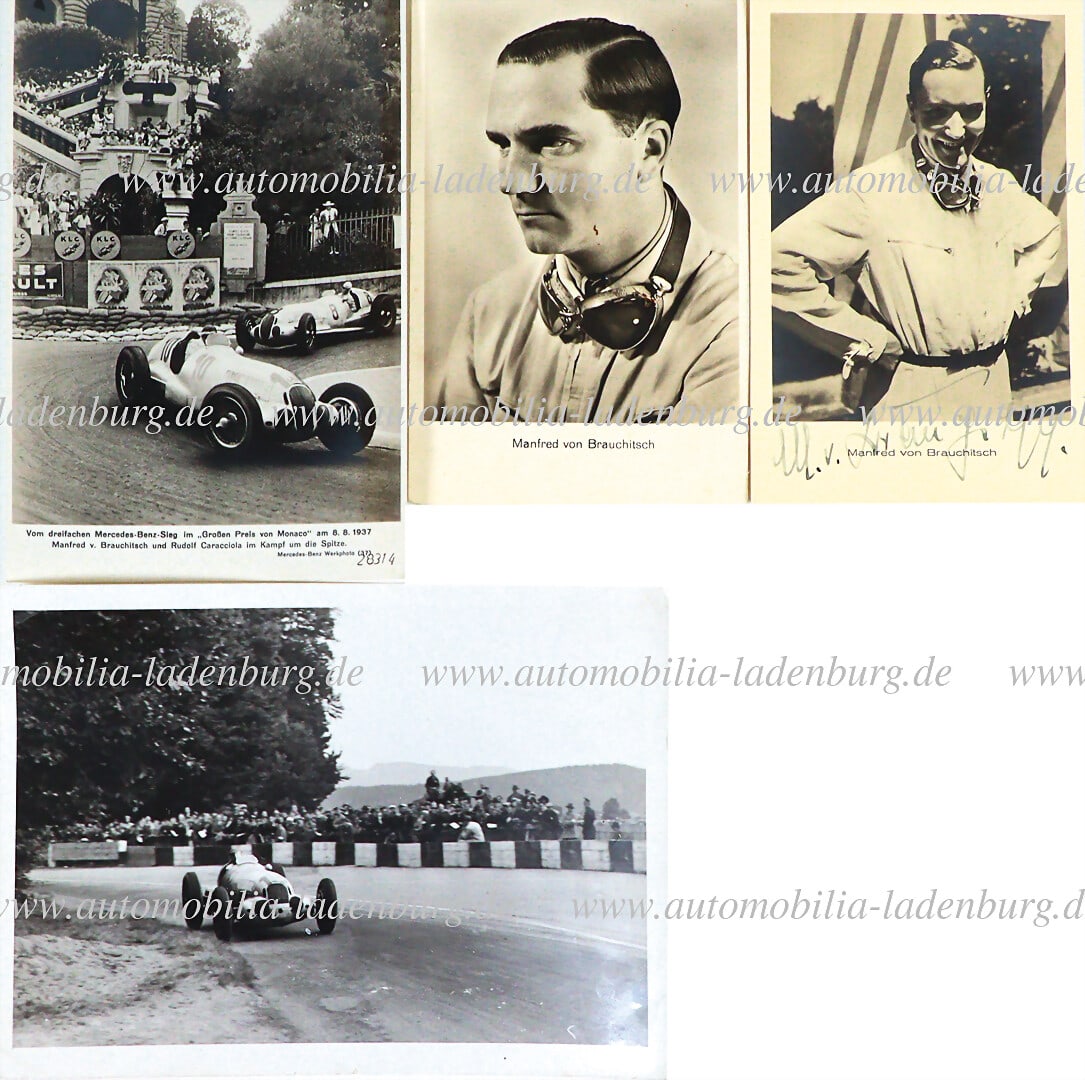 MERCEDES-BENZ / MANFRED VON BRAUCHITSCH Hand-signed original b/w photo / photo postcard, signed by (1 of 2)