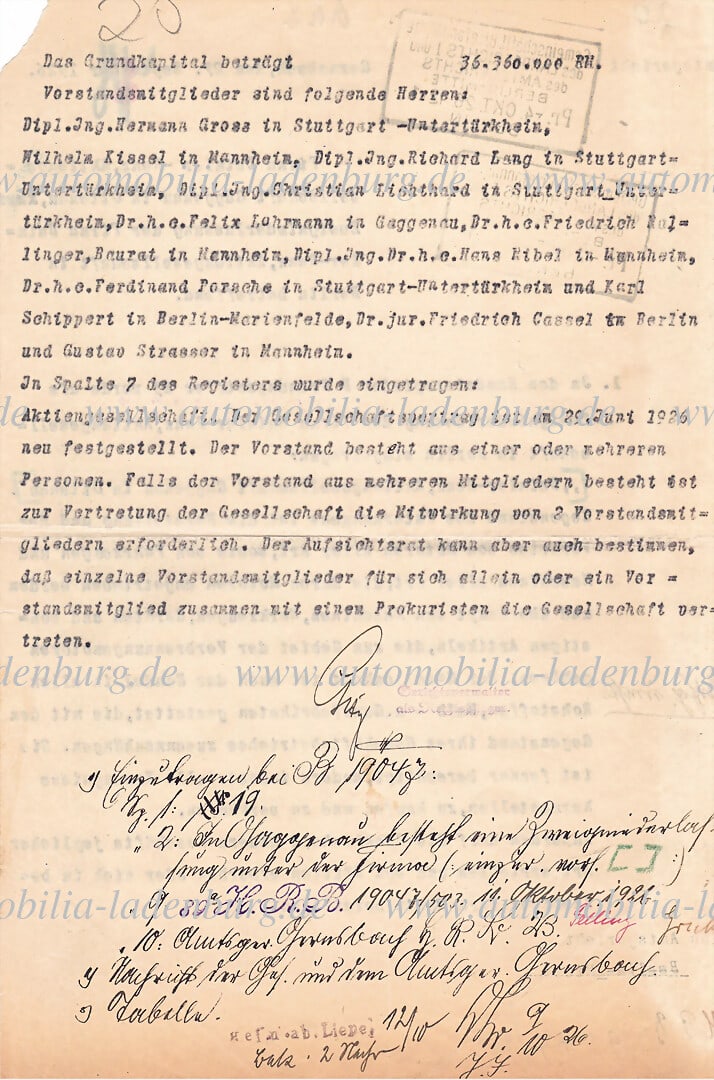 MERCEDES BENZ September 27, 1926, two-page letter from Berlin Mitte District Court to Daimler Benz (1 of 2)