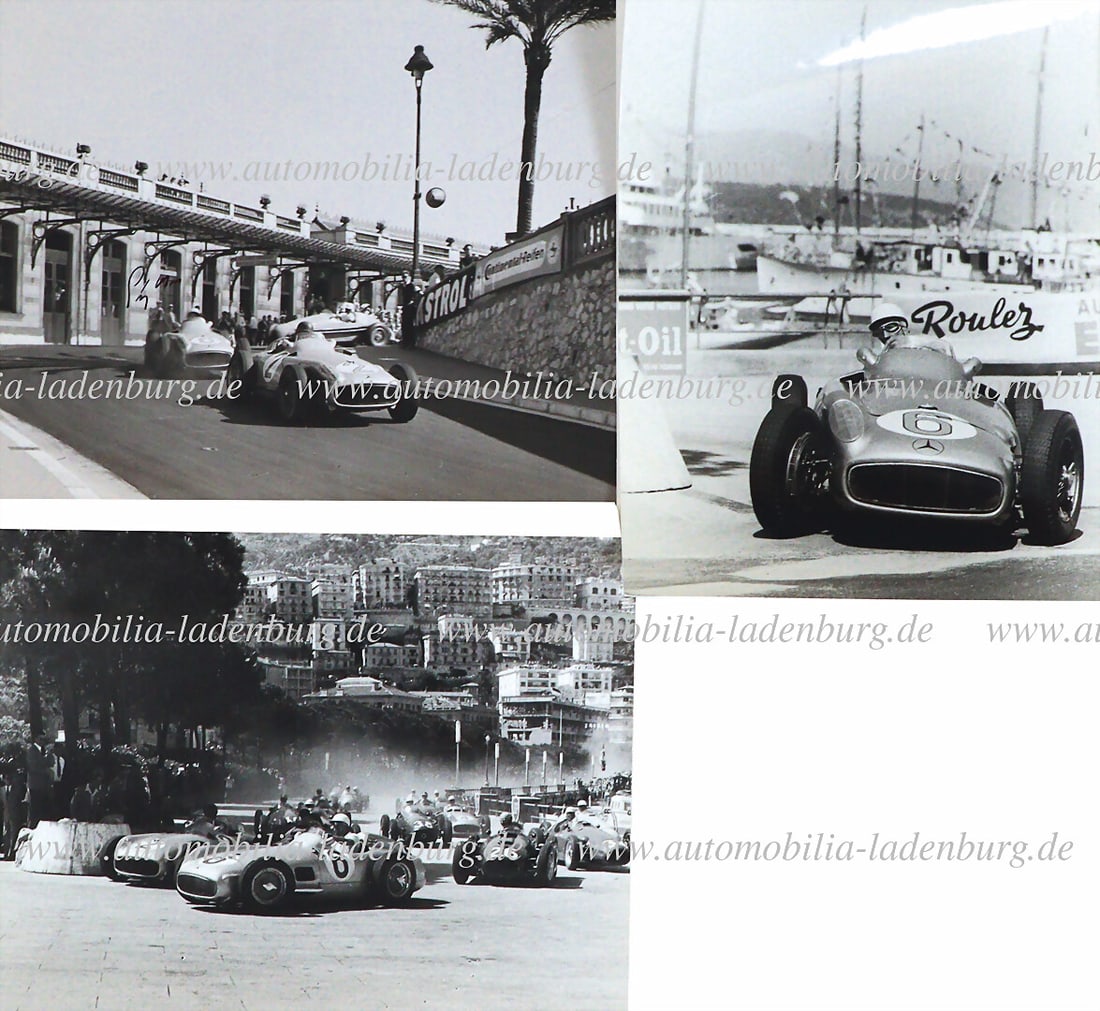 MERCEDES-BENZ Mixed lot of 3 original b/w photographs GP Monaco 1955, including signed original b/w (1 of 2)