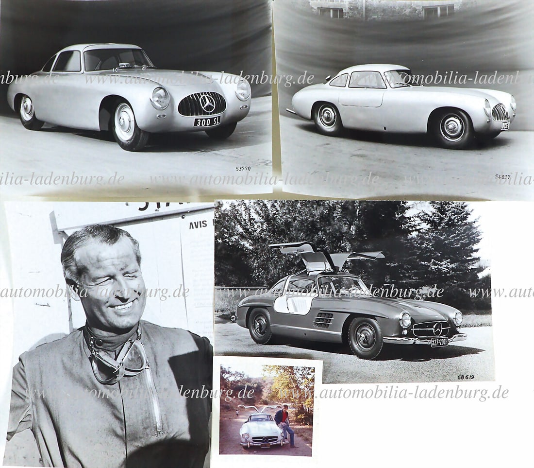 MERCEDES-BENZ Mixed lot of 5 pieces, including original color photo Mercedes-Benz Type 300SL, back: MERCEDES-BENZ Mixed lot of 5 pieces, including original color photo Mercedes-Benz Type 300SL, back labeled "June 1963", plus 3 original b/w photos / factory photos Mercedes-Benz Type 300SL, 2x 16,5x22