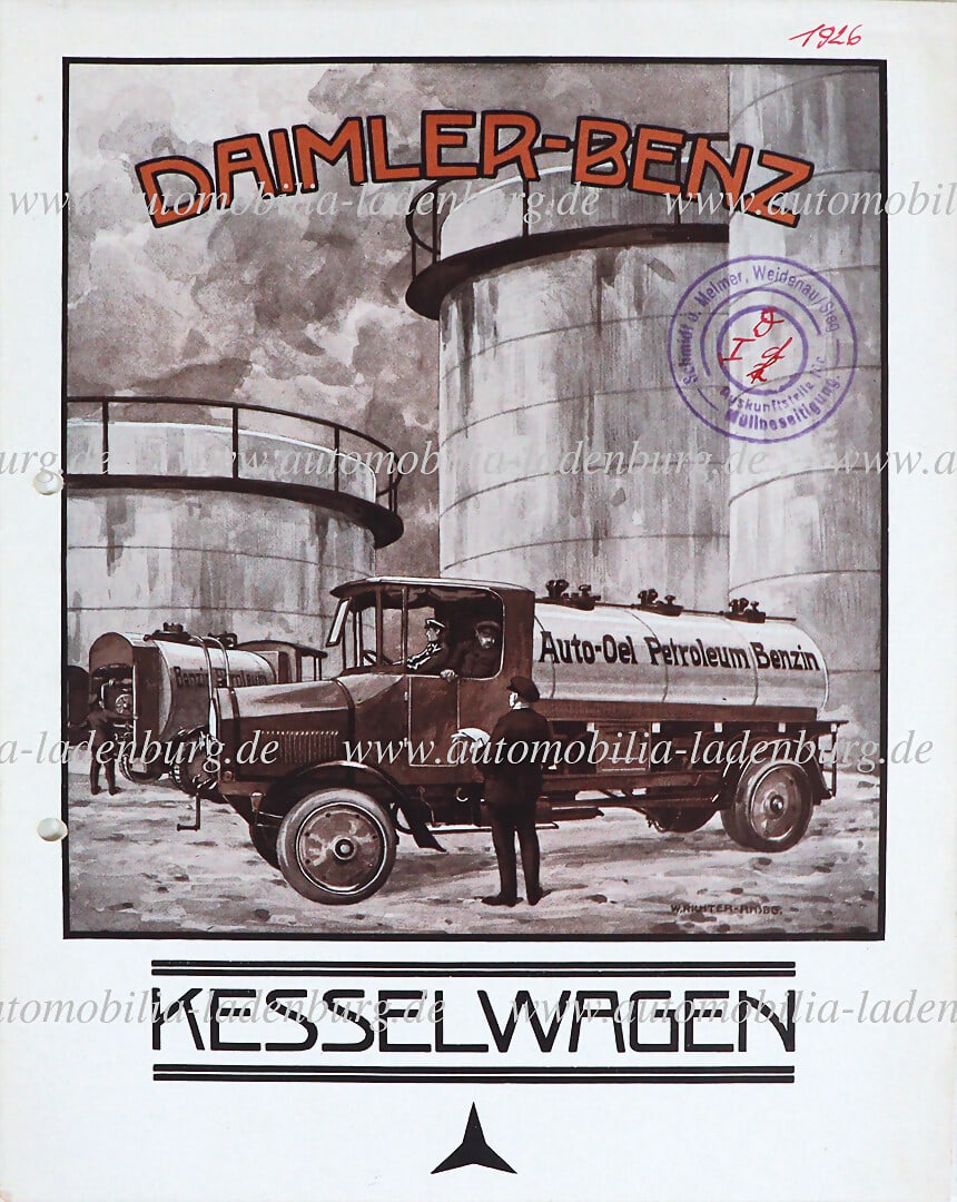MERCEDES BENZ 1927, sales brochure Daimler Benz tank wagon, 10 pages, perforated, good condition (1 of 1)