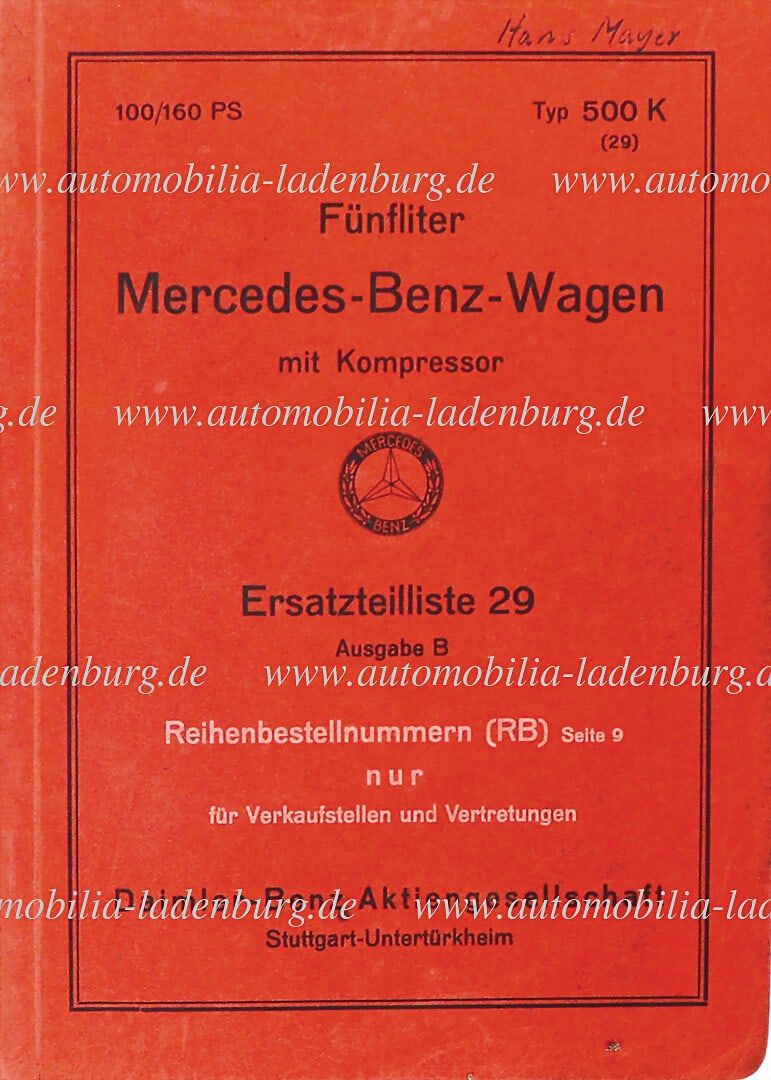 MERCEDES-BENZ 1936, spare parts list (spare parts catalog) 29 issue B for five-liter Mercedes-Benz (1 of 1)