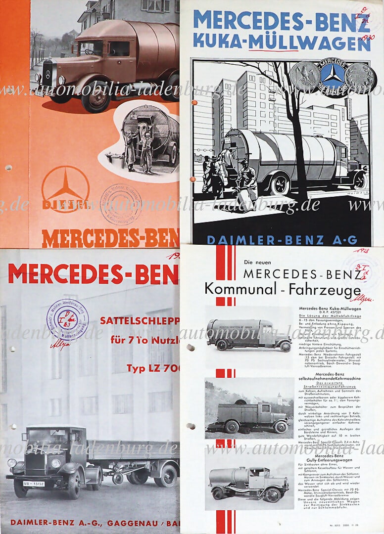 MERCEDES BENZ 20s/30s, mixed lot of 4 sales brochures, among them semitrailers for 7T payload, (1 of 1)