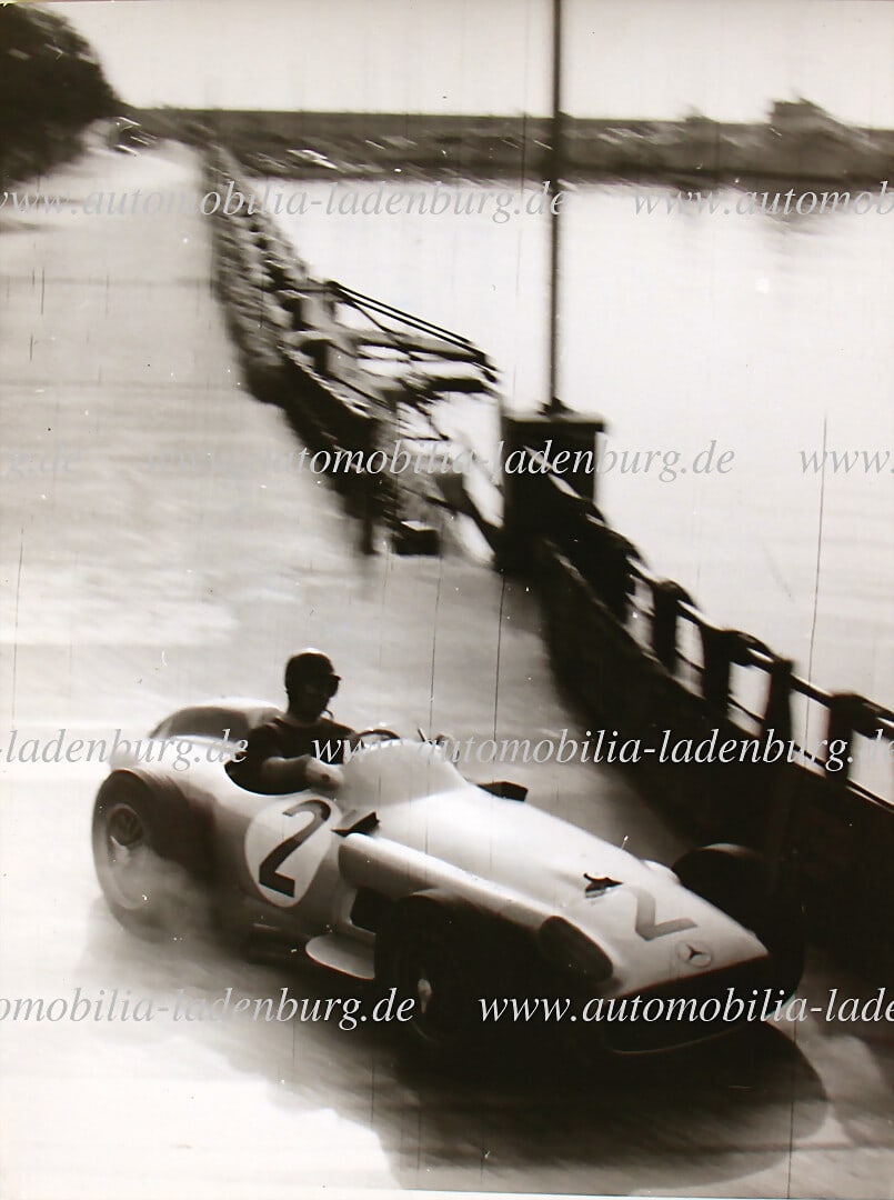 MERCEDES-BENZ Original b/w photo of Juan Manuel Fangio in a Mercedes-Benz W196, during training for (1 of 2)