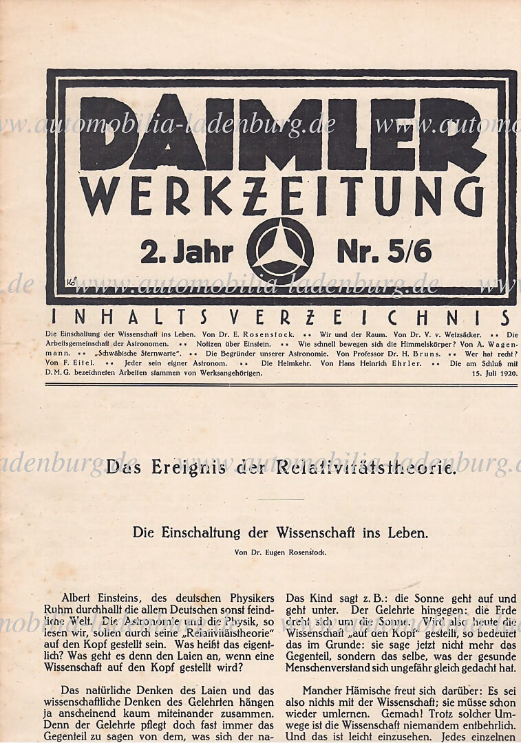 DAIMLER MOTORS COMPANY Mixed lot of 3 issues of "Daimler Werkzeitung", issues 5/6, 7, 8, year 1920 (1 of 6)