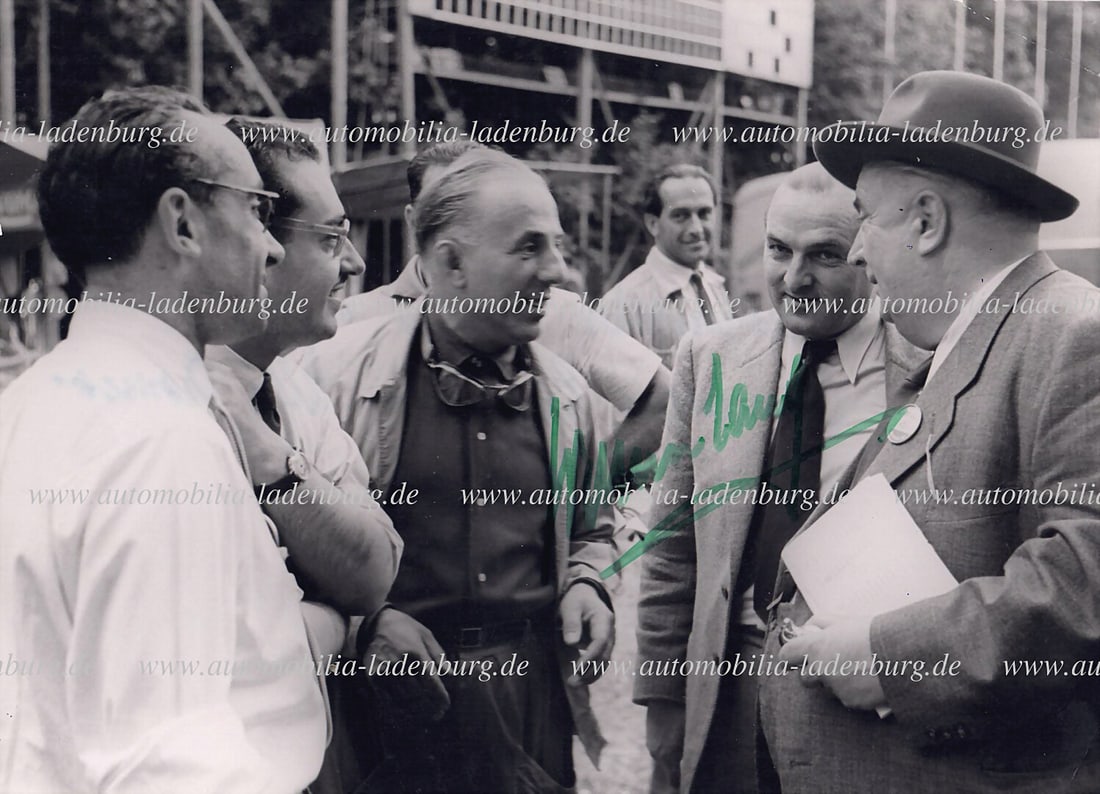 MERCEDES-BENZ signed original b/w photograph (Erich Kirsch), Hermann Lang, next to Batista Guidotti, (1 of 2)