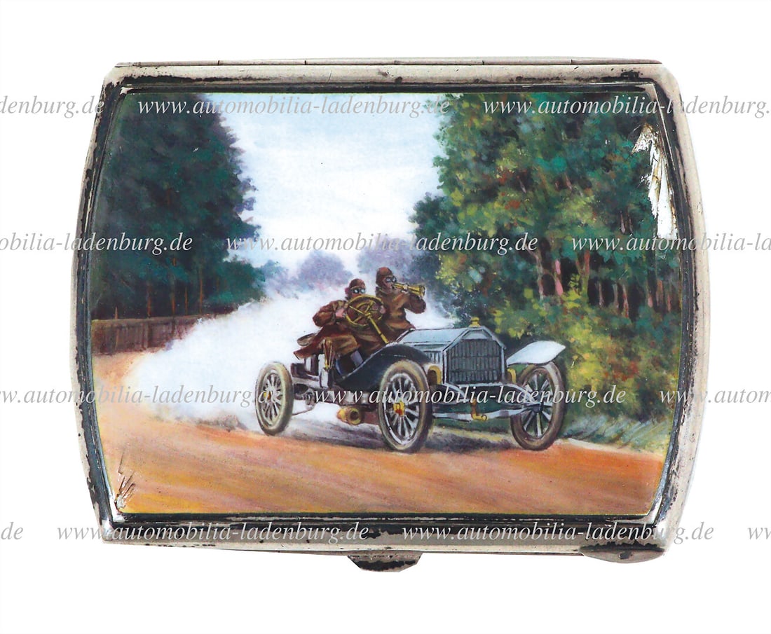 DAIMLER MOTORS COMPANY Enameled cigarette case with a beautiful depiction of a 90hp Mercedes racing (1 of 2)