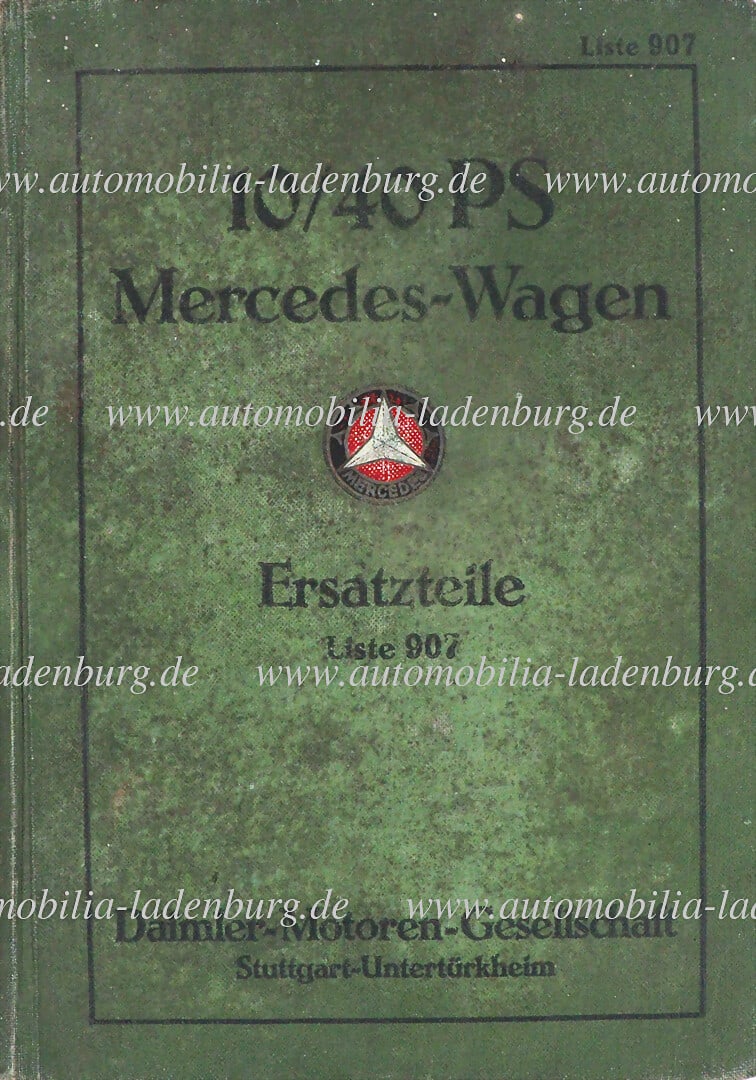 DAIMLER MOTORS COMPANY 1923, spare parts list 10/40hp Mercedes car (907), stained, otherwise good (1 of 1)
