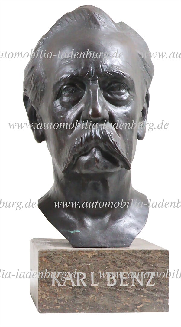 CARL BENZ 1932, original bronze bust of Carl Benz on a marble base, height 57 cm (with base),: CARL BENZ 1932, original bronze bust of Carl Benz on a marble base, height 57 cm (with base), reverse with engraving by sculptor A. Rothenburger 1932 (Adolf Rothenburger 1883-1972), very rare original