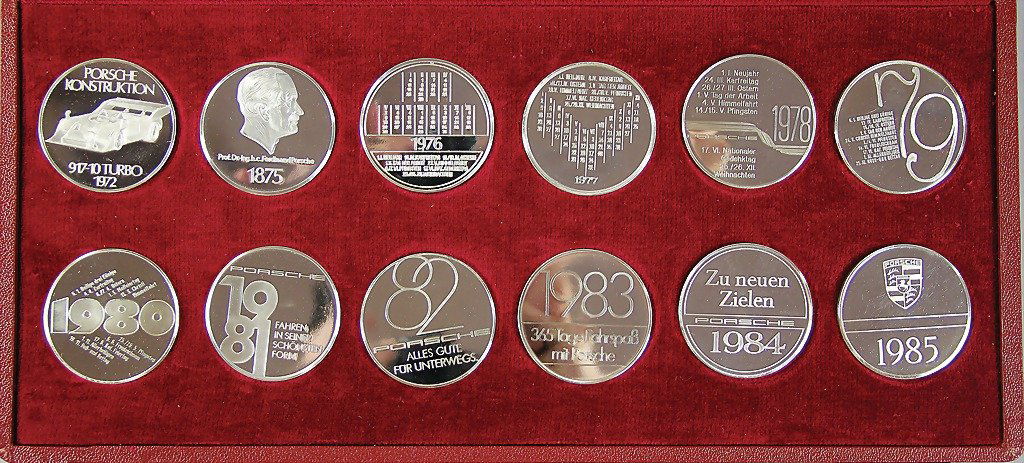 Porsche, Coin Set Of Calendar Coins, Silver, From 1974
