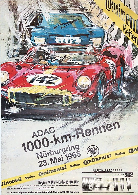 poster, ADAC-1000 km racing, May 23rd, 1965, 86 x 64: poster, ADAC-1000 km racing, May 23rd, 1965, 86 x 64 cm, condition 2 - 3 German Description Veranstaltungsplakat, ADAC-1000 km Rennen, 23. Mai 1965, 86 x 64 cm, Zust. 2 - 3