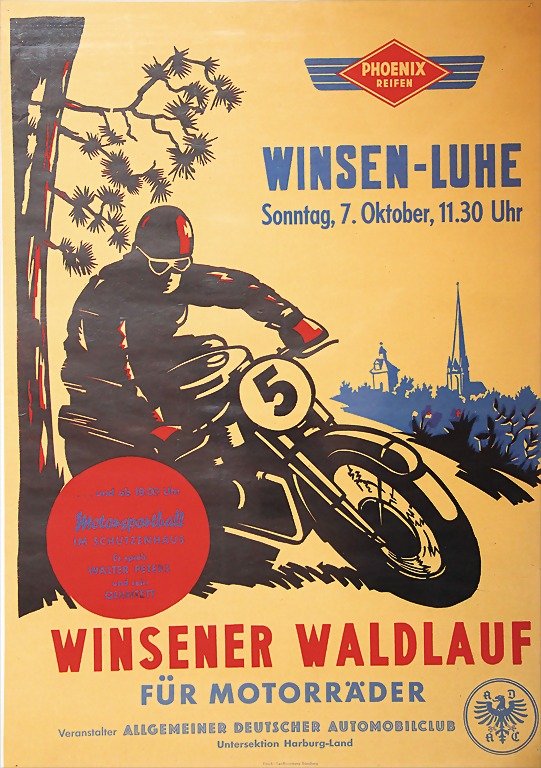 poster "Winsener Waldlauf fÃ¼r MotorrÃ¤der", 60 x 43: poster "Winsener Waldlauf fÃ¼r MotorrÃ¤der", 60 x 43 cm, with traces of usage German Description Veranstaltungsplakat "Winsener Waldlauf fÃ¼r MotorrÃ¤der", 60 x 43 cm, mit Gebrauchsspuren