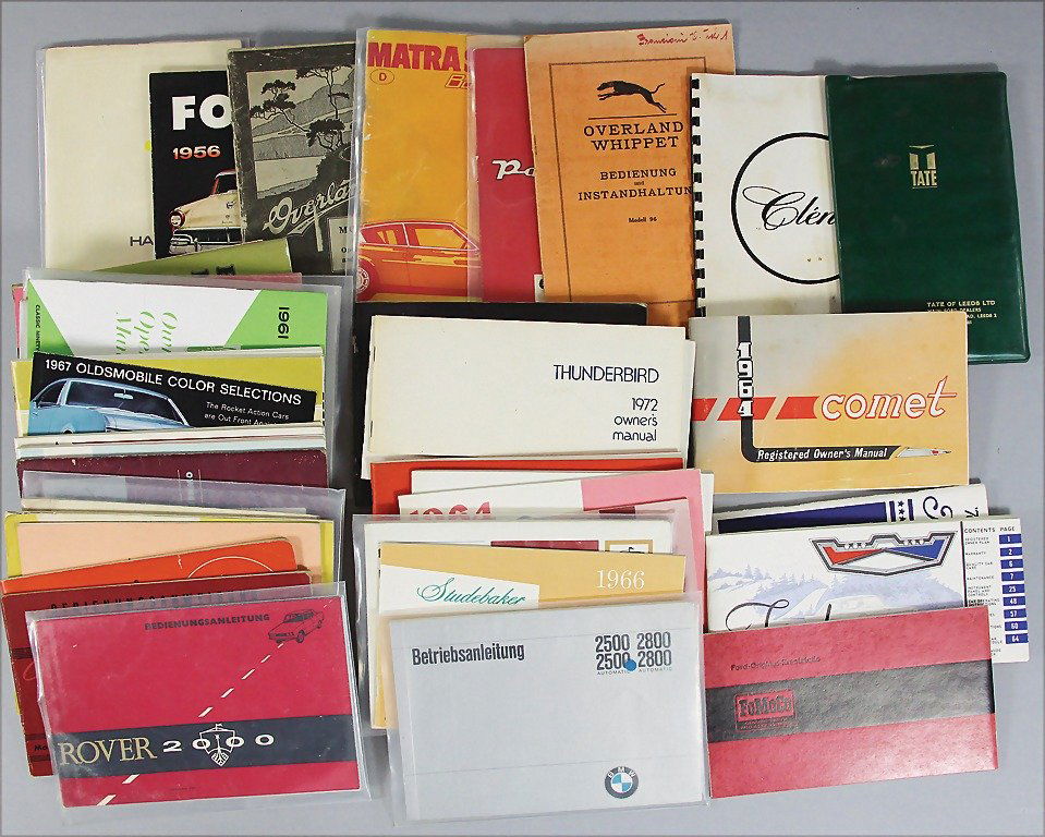 mixed lot 45 operating instructions, '50s/'60s and '70s: mixed lot 45 operating instructions, '50s/'60s and '70s, among them BMW 2500, 2800, Rover 2000, Falcon 1960, Mustang, Mercury, Studebaker 1960, Panhard Dyna, Hudson Jet, Chrysler Valiant, Plymouth, Fo