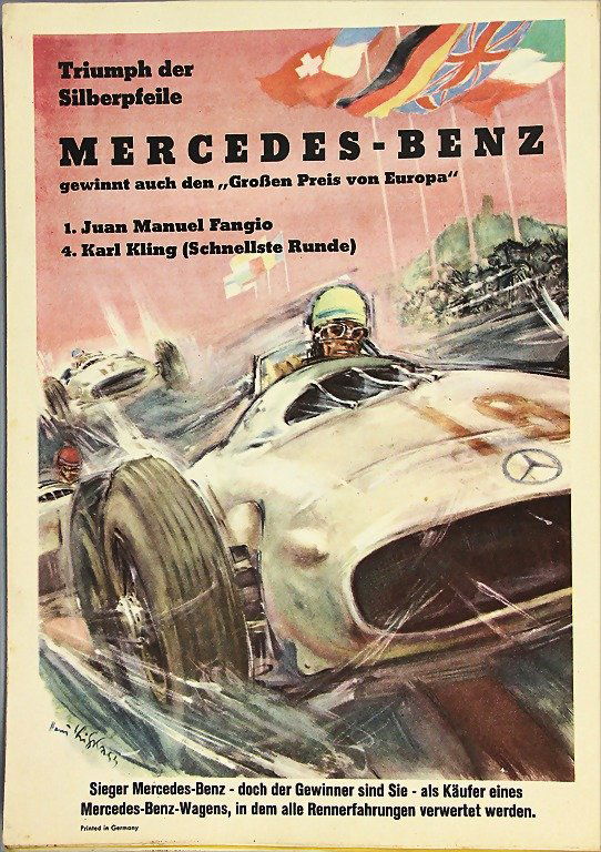 MERCEDES-BENZ mixed lot 7 small posters (DinA4), No. 1:: MERCEDES-BENZ mixed lot 7 small posters (DinA4), No. 1: Grand Prix of Belgium 1955, No. 2: Grand Prix of Italy 1964, No. 3: Grand Prix of France 1954, No. 4: XXII. Mille Miglia 1955, No. 5: Grand Prix