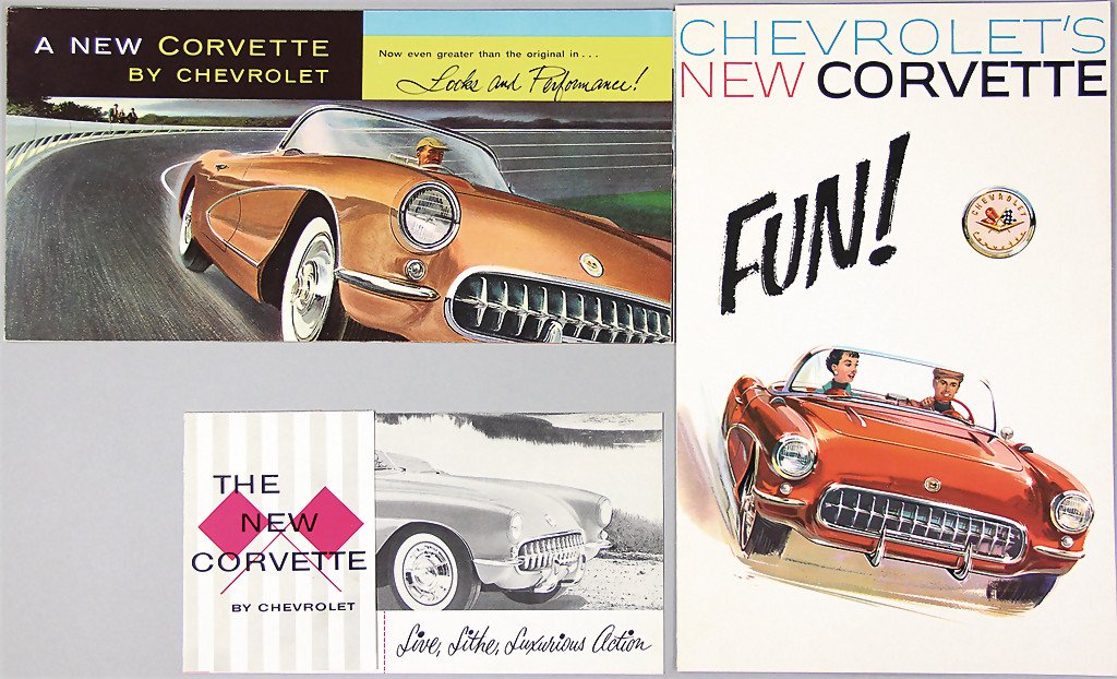 CHEVROLET Corvette, 3 brochure from 1957, 2x fold-out: CHEVROLET Corvette, 3 brochure from 1957, 2x fold-out brochure with 6 pages and 1x fold-out brochure with 8 pages, English text, condition 1-2 German Description CHEVROLET Corvette, 3 Prospekt aus dem