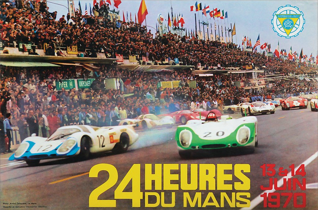racing poster "24 Heures du Mans Automobile Club de: racing poster "24 Heures du Mans Automobile Club de L’Ouest 13. + 14. Juin 1970", 40 x 60 cm, condition 2 German Description Rennplakat "24 Heures du Mans Automobile Club de L’Ouest 13. + 14. Juin