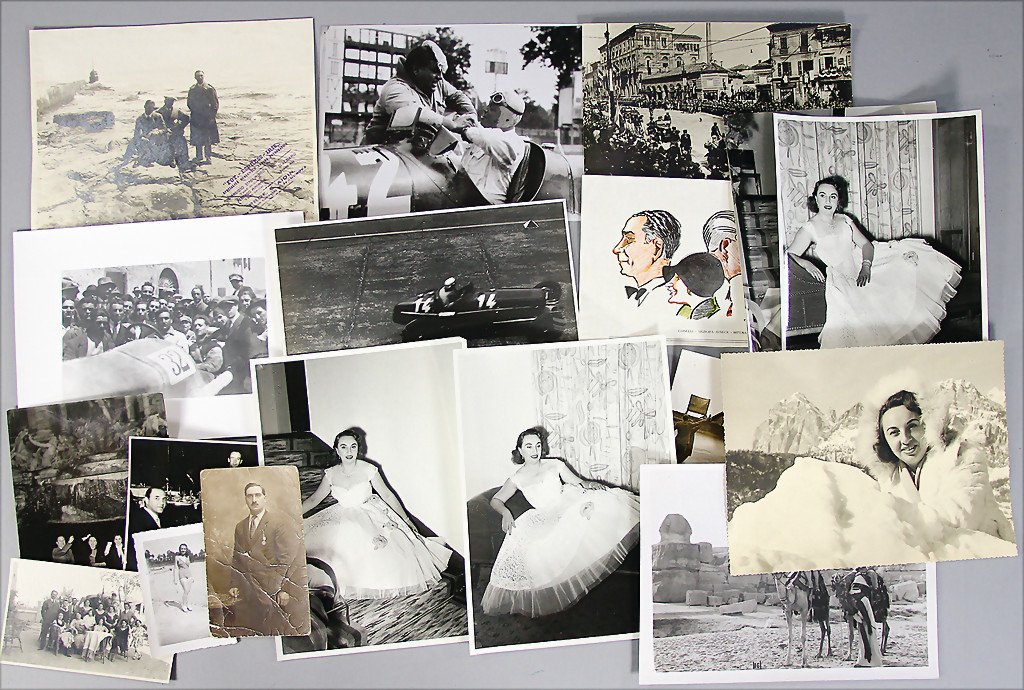 GIUSEPPE CAMPARI mixed lot 25 B/W photos, among them: GIUSEPPE CAMPARI mixed lot 25 B/W photos, among them Campari on Maserati, starting number 32, portrait Giuseppe Campari, 3 family photos, 14 photos of the daughter Elsa Campari, mixed lot different fo