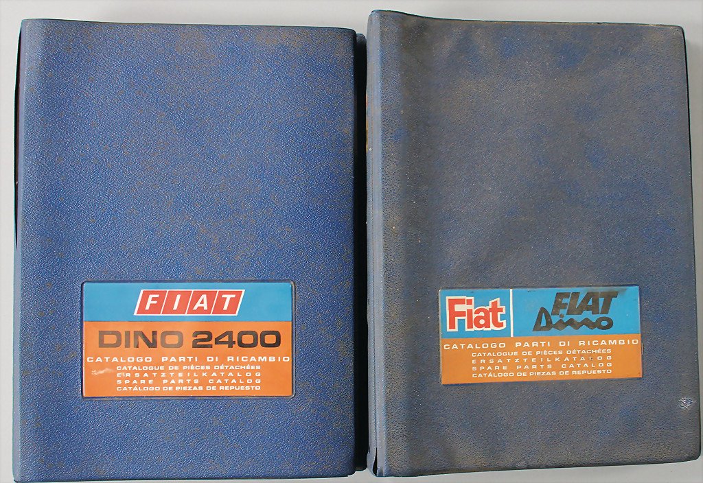 FIAT mixed lot of 2 replacement parts catalogs Fiat: FIAT mixed lot of 2 replacement parts catalogs Fiat Dino 2400, 1 x 1968, 1 x 1970, each in 4 language s, good condition German Description FIAT Konv. 2 Ersatzteilkataloge Fiat Dino 2400, 1x 1968, 1x 1