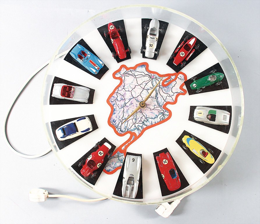 nice wall clock equiped with 12 model cars, clockface (1 of 1)