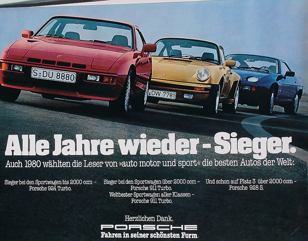 PORSCHE ADVERTISEMENT POSTER 1980, "Alle Jahre: PORSCHE ADVERTISEMENT POSTER 1980, "Alle Jahre wieder-Sieger." design by Strenger, horizontal format 76 x 101 cm, good condition German Description PORSCHE WERBEPLAKAT 1980, Alle Jahre wieder-Sieger. 