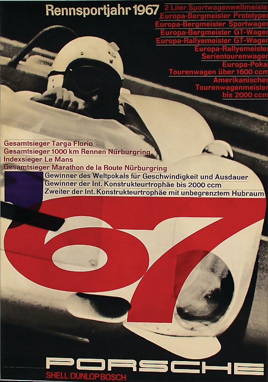 PORSCHE RACING POSTER racing year 1967, design by Volz, (1 of 1)