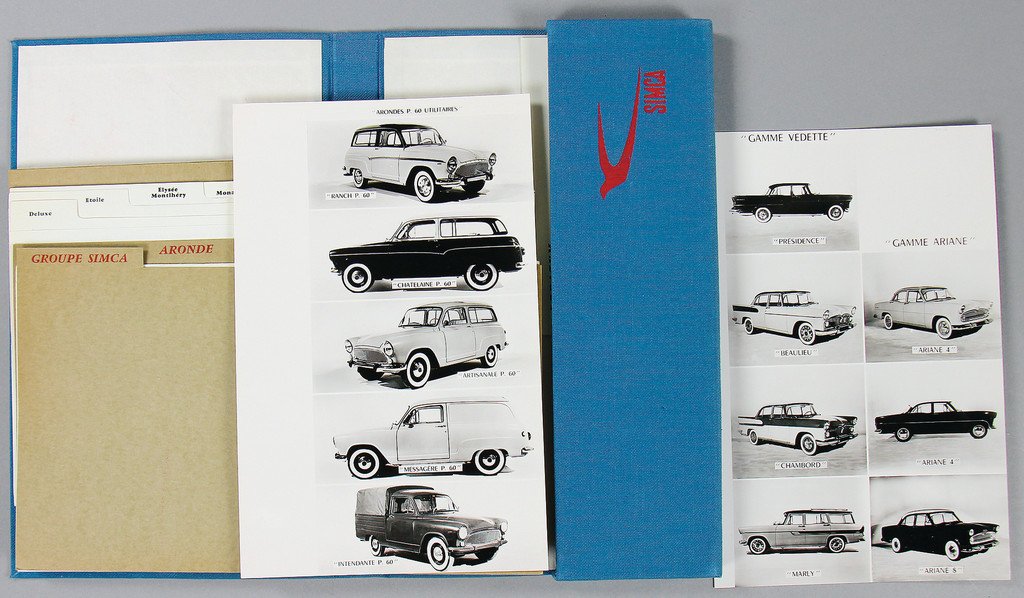 SIMCA Simca-portfolio with documents for seller, for: SIMCA Simca-portfolio with documents for seller, for the models Aronde, Ariane, Vedette, many photos, condition 1-2 German Description SIMCA Simca-Mappe mit Unterlagen für Verkäufer, für die Modell