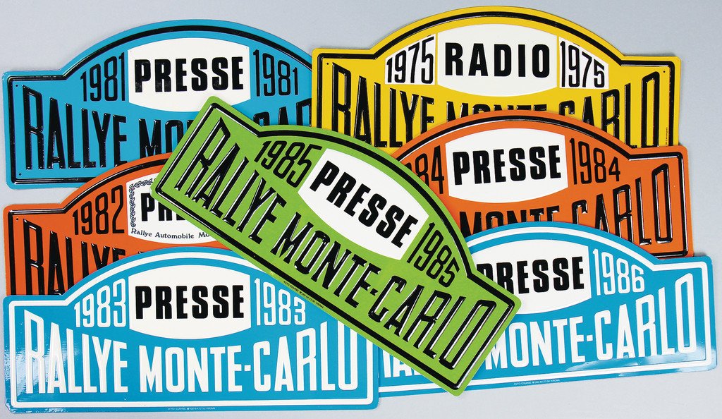 RALLYE MONTE CARLO mixed lot of rally signs, aluminum, (1 of 1)