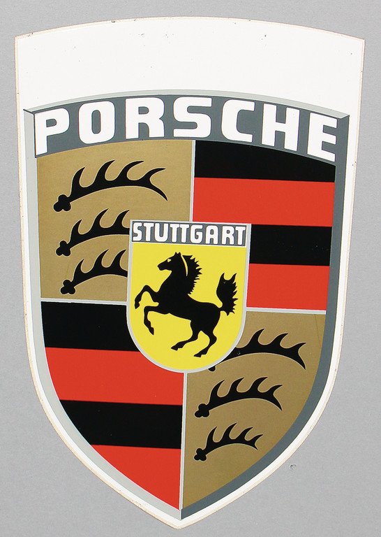 PORSCHE original '60s trader sticker without print,: PORSCHE original '60s trader sticker without print, Porsche logo, mid size German Description PORSCHE Original 60er Jahre Händleraufkleber ohne Eindruck, Porsche Logo, mittlere Größe