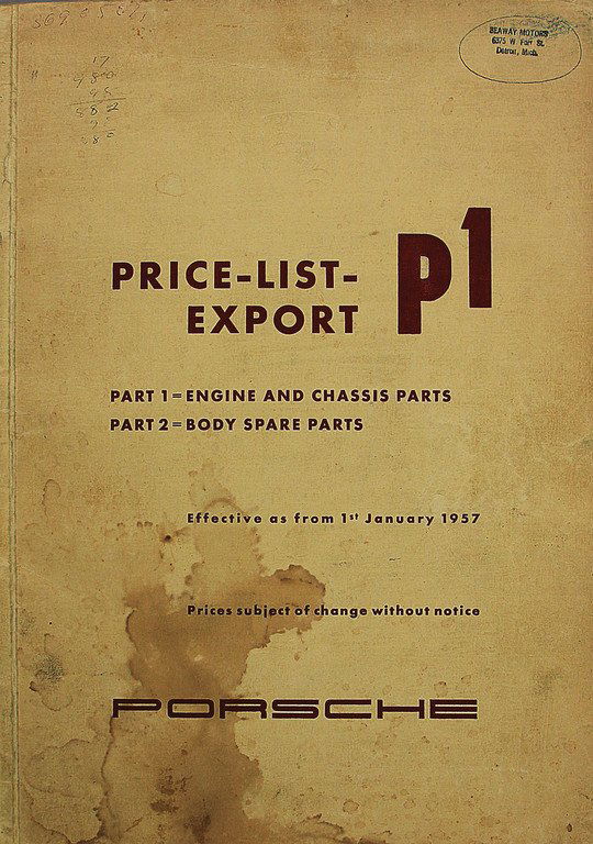 PORSCHE January 1957, Price-List-Export Engine and (1 of 1)