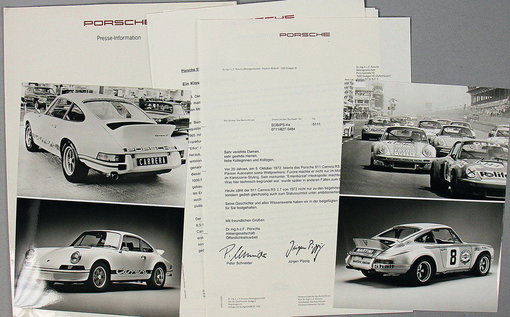 PORSCHE Press report 20 years 911 Carrera RS 2.7 from (1 of 1)