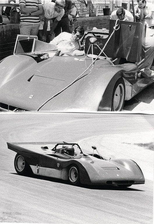 FERRARI December 1970, Jacky Ickx at test drives in: FERRARI December 1970, Jacky Ickx at test drives in Kyalami with the Ferrari 312 P, 13 x 18 cm German Description FERRARI Dezember 1970, Jacky Ickx bei Testfahrten in Kyalami mit dem Ferrari 312 P, 13