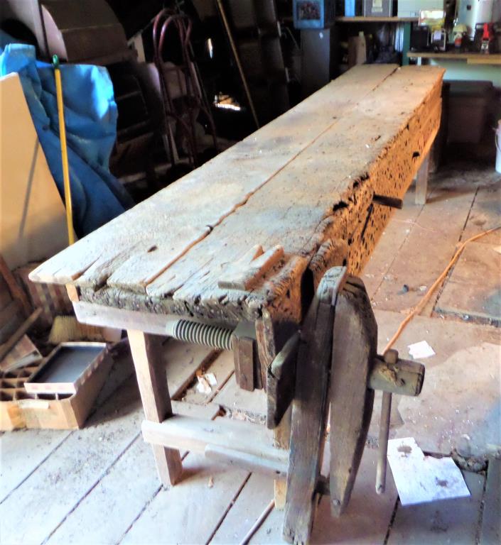 Primitive Antique Workbench with all wood Vise (1 of 20)