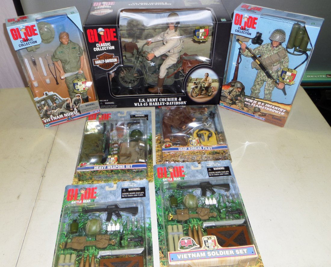 G.I. Joe Collectables Lot, 1990's ~ US Army Courier & WLA45 Harley-Davidson, Battle Gear sets, etc. (1 of 17)