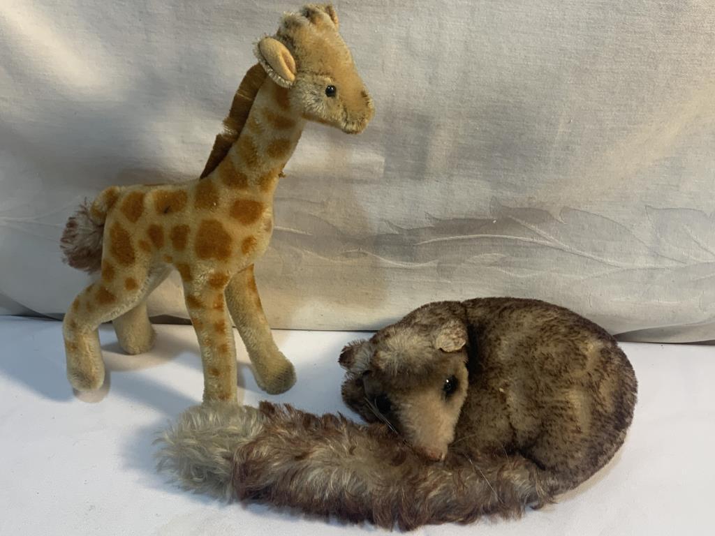 2-steiff Animals: Giraffe11" & 1966 Dormy Dormouse 12" W/ Tag