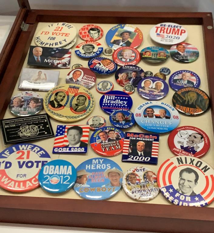 Us Presidental Campaign Buttons In Shadowbox (1 of 12)