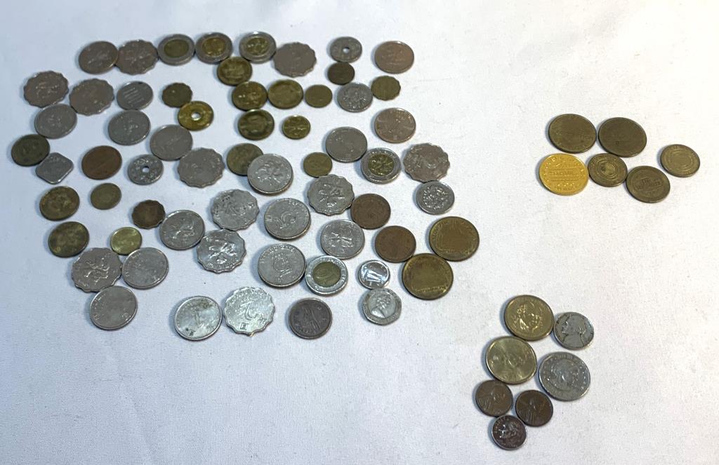 Foreign Coins And Tokens: Silver Dime, Hong Kong, Queen Elizabeth, Seaside Heights Nj Carousel Token, Wheat Pennies And Much More