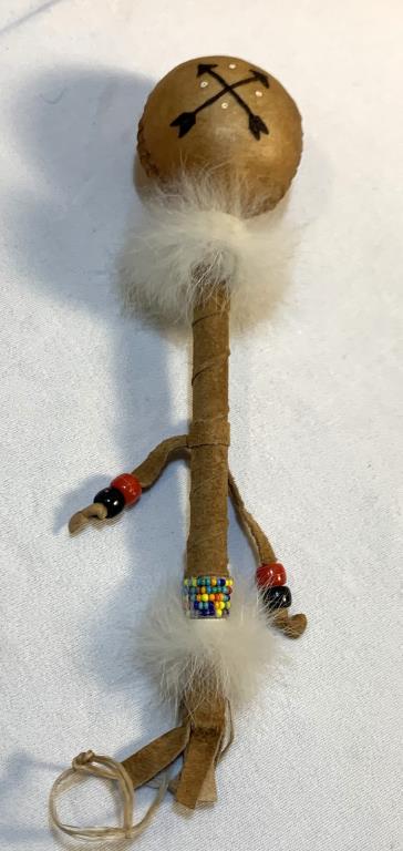 Native American Ceremonial Rawhide Rattle 8" (1 of 6)