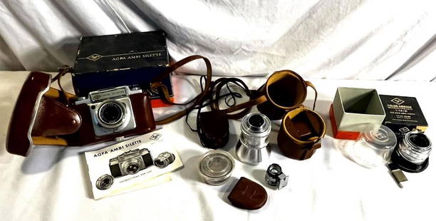 Vtg. German Camera Lot: Agfa Ambi Silette Camera And Lenses