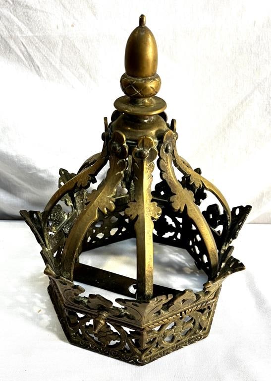 Antique Art Deco Signed Bronze Crown Light Fixture (1 of 7)