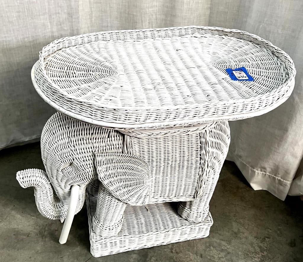 Vtg. Wicker Elephant Plant Side Table (1 of 6)