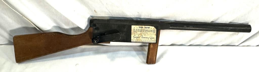 The New Lightening Super Tommy Gun Toy: The New Lightening Super Tommy Gun Wooden Toy W/ Crank- Works- 29" L X 6" W