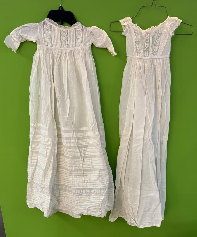 (2) Victorian Edwardian Christening Dresses: (2) Victorian Edwardian Christening Dresses- Lace & Embroidery