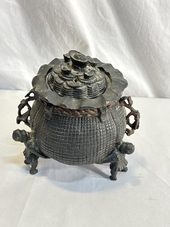 Bronze Incense Burner: Bronze Incense Burner Money Bag- 6" T