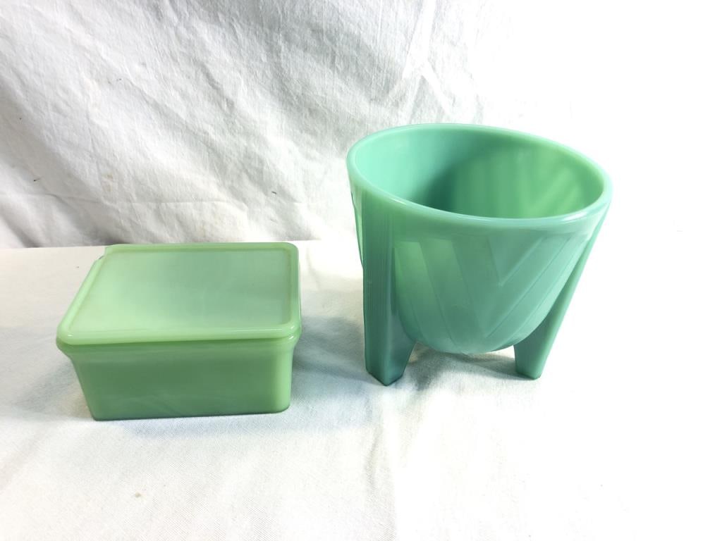 Vtg Jadite Planter & Refrigerator Dish (1 of 9)