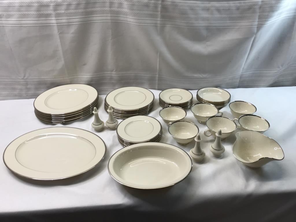 Lenox Montclair Dishes: 6- Dinner plates, 6- Salad Plates, 6- Bread Plates, 4- Fruit Bowls, 6- Cips & Saucers, 2- S & P Shaker Sets, Platter, Gravy Boat, Oval Vegetable Bowl