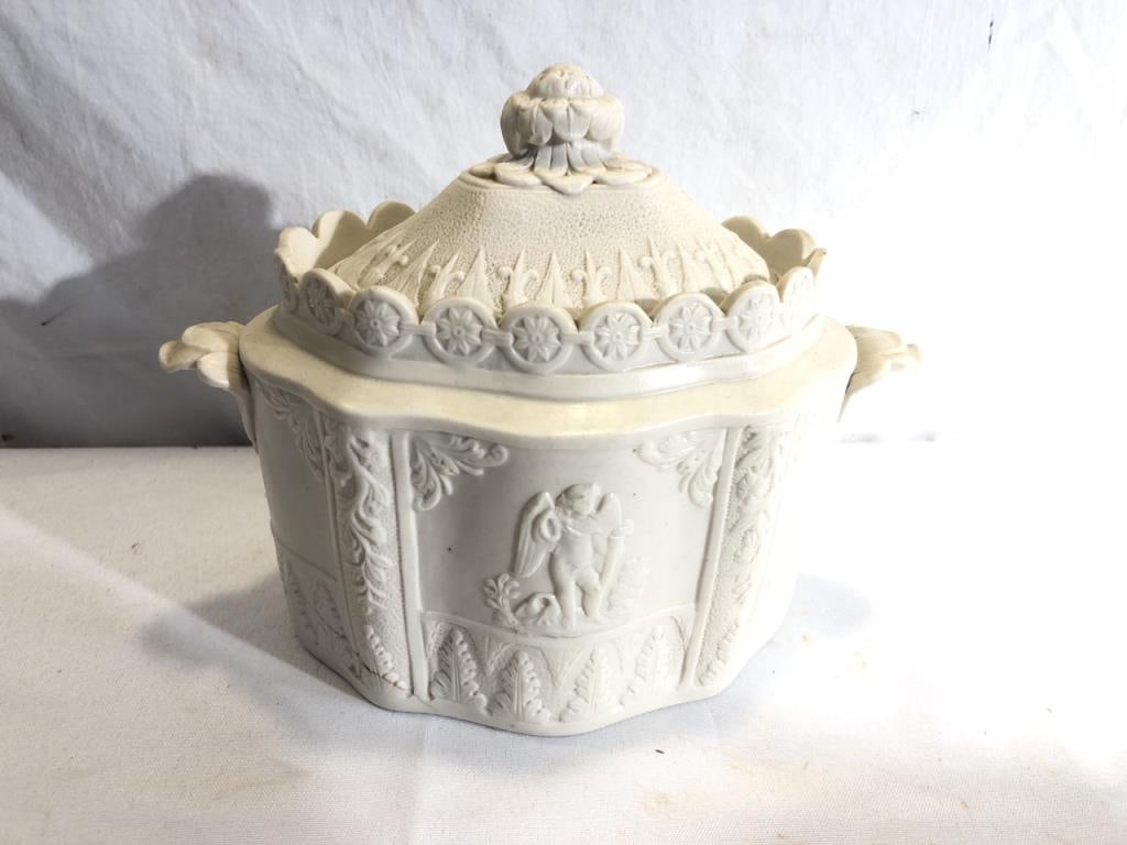 Antique 1890 White Salt Glazed Sugar Box (1 of 8)