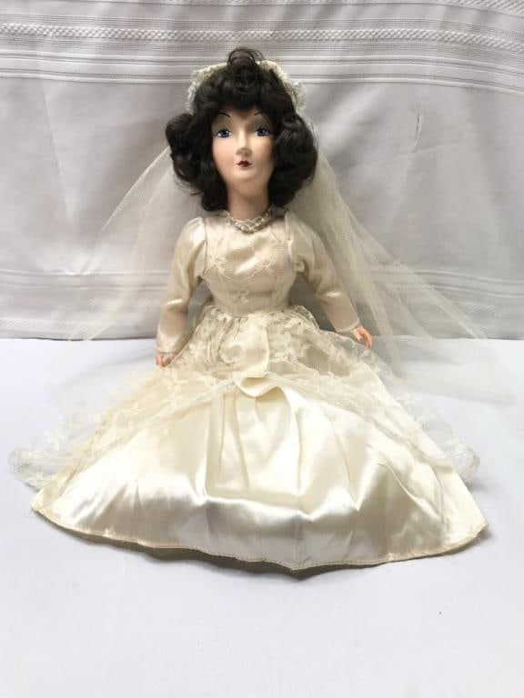 Vintage French Boudoir Doll: Vintage Boudoir Wedding Doll/Satin and Lace 24.5”/Hand Painted